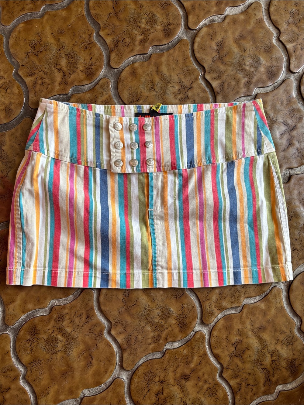 Dollhouse Multicolor Candy Stripe Button-Front Y2K 90s low rise Mini Skirt